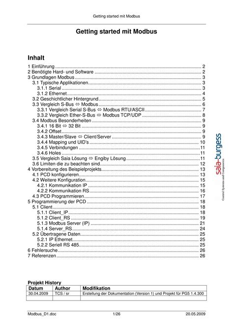 Getting Started Mit Modbus Inhalt