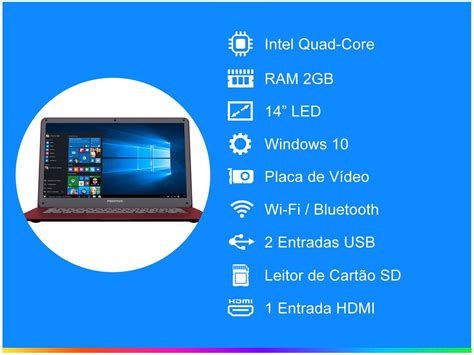 Notebook Positivo Motion Red Q 232A Intel Quad Core 2GB 32GB LED 14