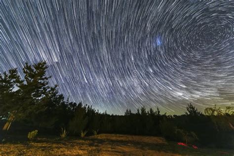 The Earth Rotation As Seen In The Night Sky With The Star Trails An