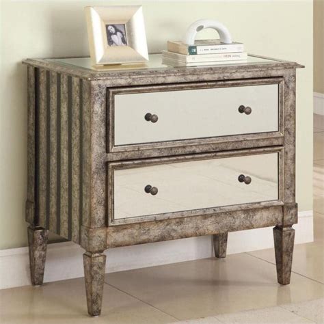 Powell Furniture 2 Drawer Mirrored Accent Chest In Antique Silver