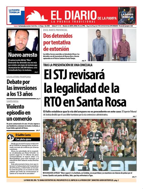 Tapa De El Diario En Papel S Bado De Noviembre De El Diario