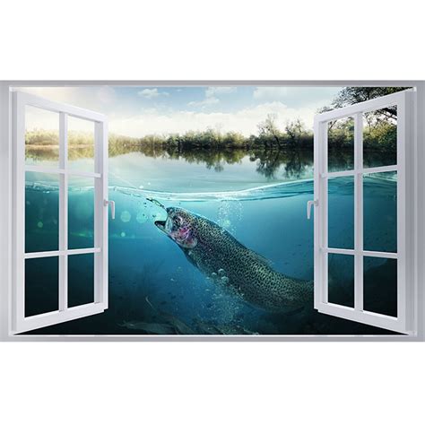 Pegatina De Pared Pez En River Fishing Hobby Efecto De Ventana D Mural