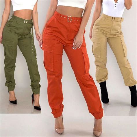 Pantalon Cargo Kaki Taille Haute Pour Femme Jean Slim Streetwear La