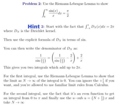 Solved Problem 2 Use The Riemann Lebesgue Lemma To Show