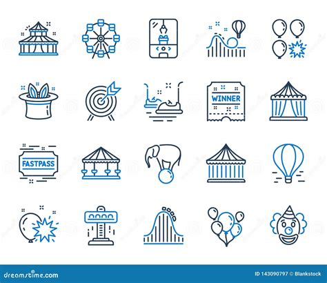 Linea Icone Del Parco Di Divertimenti Insieme Dei Caroselli Delle