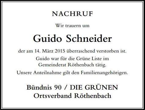 Trauer Um Gemeinderat Guido Schneider Wir Trauern Um Guido Schneider