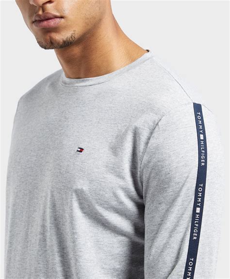 Tommy Hilfiger Logo Tape Long Sleeve T Shirt In Gray For Men Lyst