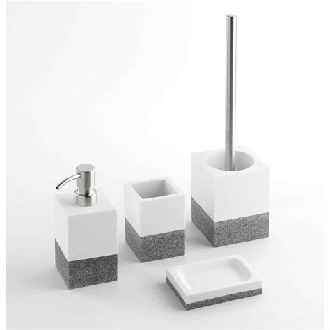 Insieme Di Accessori Bagno In Resina Bianco E Grigio Effetto Marmo