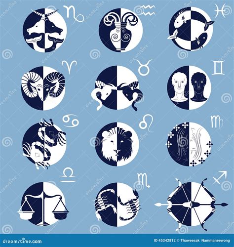 Set Of Twelve Zodiac Horoscope Signs And Symbols Stock Vector