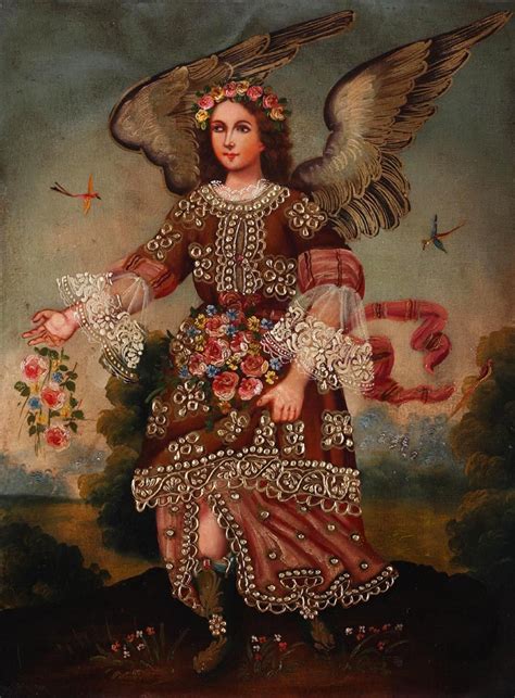 Archangel Barachiel Cuzco Peru Folk Art Oil Painting Peru Folk Art