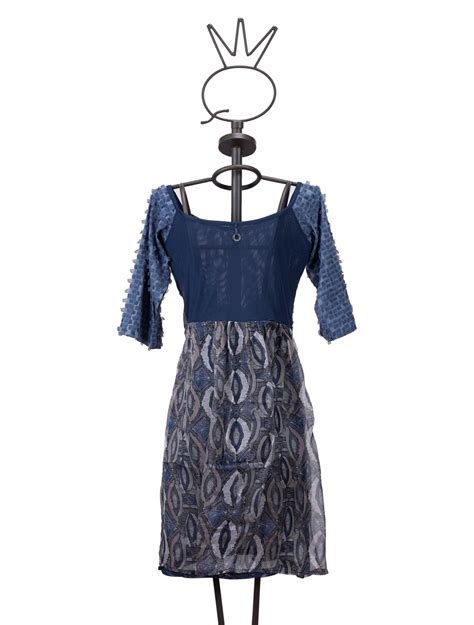 Dark Blue Midi Dress In Printed Silk Save The Queen