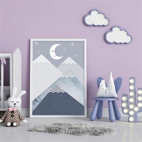 Quadro Decorativo Montanhas Lua C U Estrelado Elo