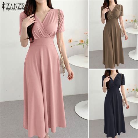 Esolo ZANZEA Korean Style Women Formal Leisure Collect Waist Dresses