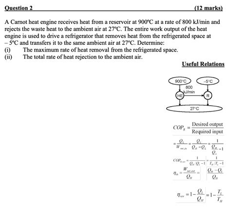 Solved Question 2 12 Marks A Carnot Heat Engine Receives Chegg