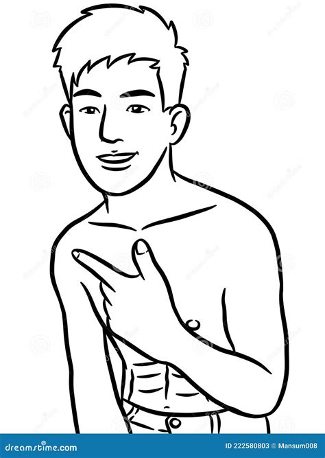 Drawing Black And White Of Cute Man For Painting Stock Illustration