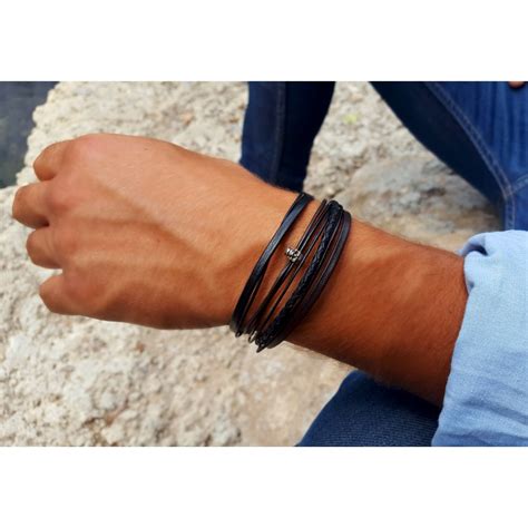 Bracelet Homme Cuir Cr Ne Argent