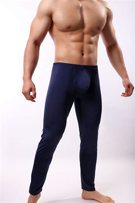 Mens Smooth Bulge Pouch Long Johns Tight Fit Pants Basic Underpants