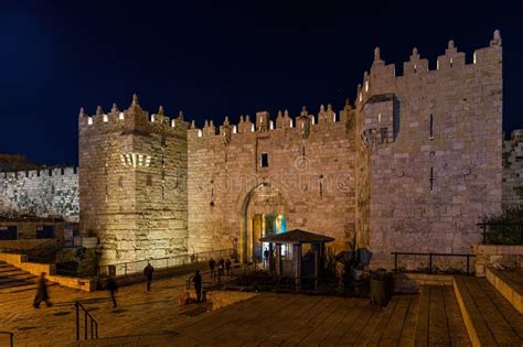 Damascus Gate at Night in Jerusalem, Israel Editorial Photography ...