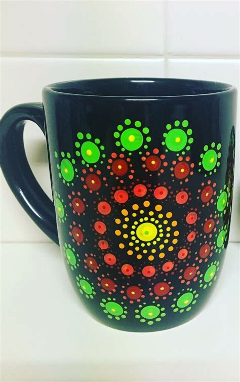 Coffee Tea Mug Cup Hand Painted Mandala Dot Meditation Spring Etsy