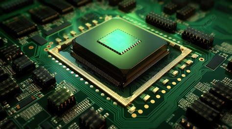 Green Circuit Board With A D Rendered Cpu Chip Background