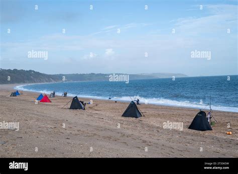 Sea fishing along the Devon coastline. Slapton sands, Devon, England ...