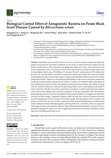 Pdf Biological Control Effect Of Antagonistic Bacteria On Potato