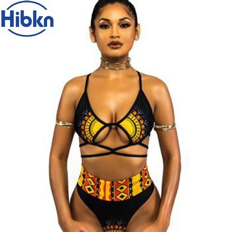 African Print Bikini Women High Waist Swimsuit High Cut Swimwear