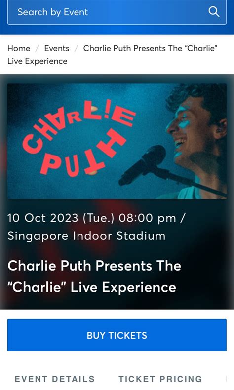 Charlie Puth Cat Row Tickets Vouchers Event Tickets On Carousell