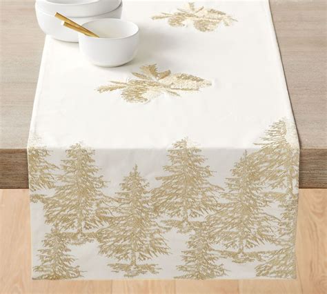 Forest Shimmer Embroidered Cotton Table Runner Pottery Barn