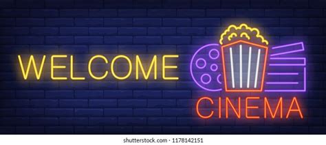 Cinema Open Neon Sign Popcorn Box Stock Vector Royalty Free