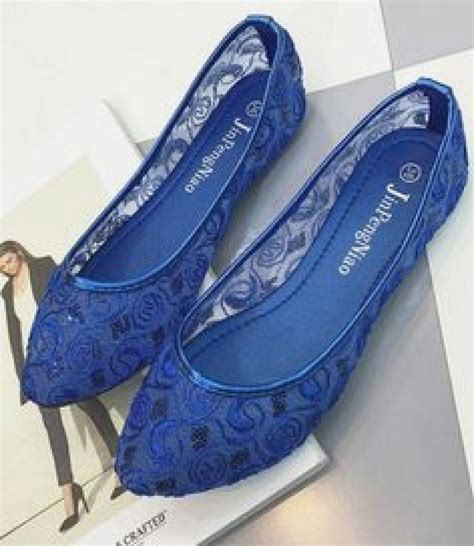 Blue Wedding Shoes Flats Elegant Blue Lace Ankle Straps Bridal Ballet