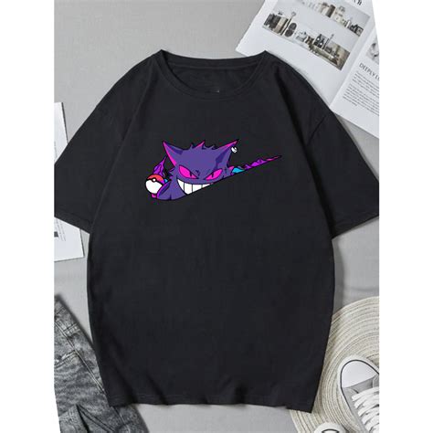 Camiseta Anime Pokémon Gengar E Swoosh Blusa Roupa Camisa Masculina