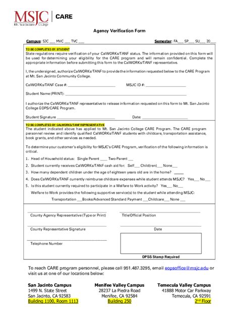 Fillable Online Msjc Care Agency Verification Form Fax Email Print