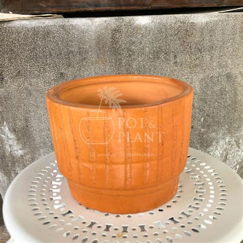 Jual Pot Silinder Garis 17 Cm Terracotta Tanah Liat Gerabah Bunga