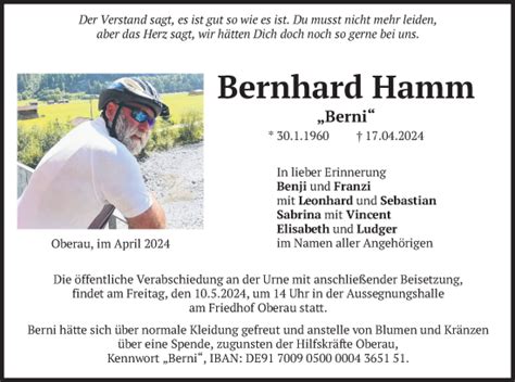 Traueranzeigen Von Bernhard Hamm Trauer Merkur De