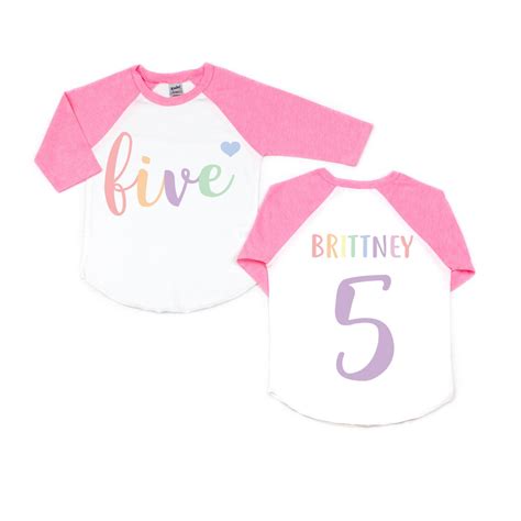 Girls 5th Birthday Pastel Rainbow Custom Five Shirt Birthday Etsy