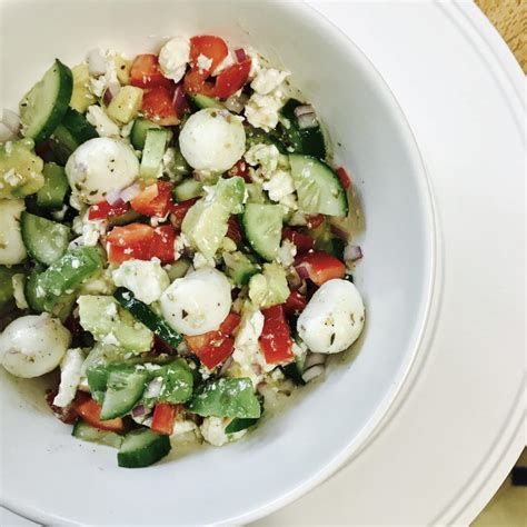 Bocconcini Avocado Greek Salad Pardon My Peels Recipe Greek Salad