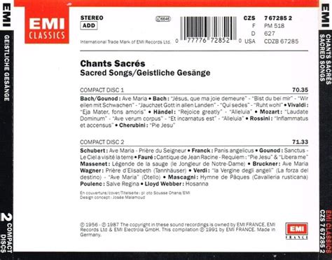 Chants sacrés sacred songs geistliche gesänge de Various 1991