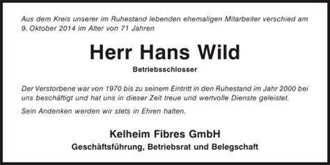 Traueranzeigen Von Hans Wild Mittelbayerische Trauer