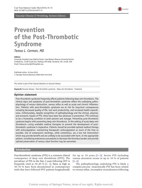 Prevention Of The Post Thrombotic Syndrome Request Pdf