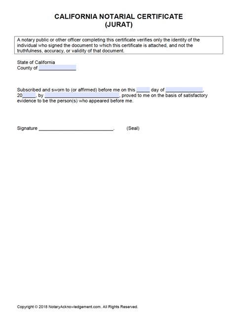 Free California Notarial Certificate Jurat Pdf Word