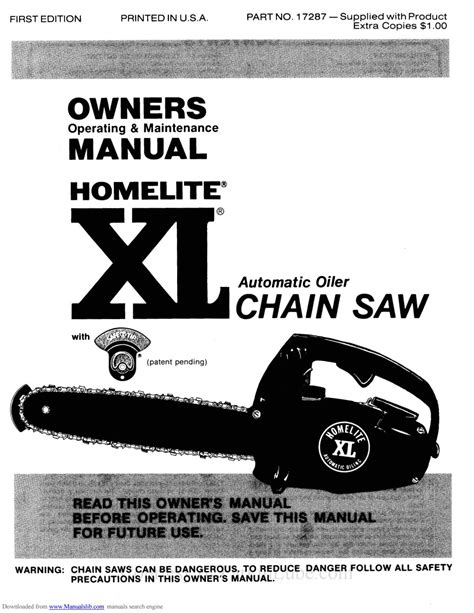 Homelite Xl Chainsaw Owners Operating And Maintenance Manual By Glsense