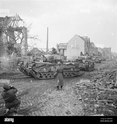 The British Army In North West Europe 1944 45 Churchill Tanks Passing