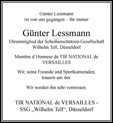 Alle Traueranzeigen für Günter Lessmann trauer rp online de