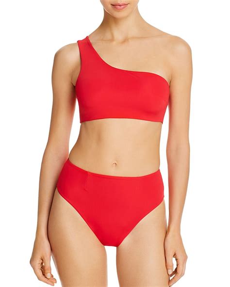 Haight Perlin One Shoulder Bikini Top And Bottom Set In Red Modesens