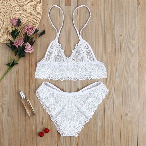 Feitong Burgundy Scalloped Trim Lace Lingerie Set Women Bra