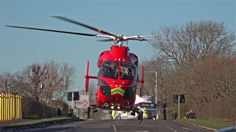 Londons Air Ambulance Helicopter Takeoff From Busy Road Youtube