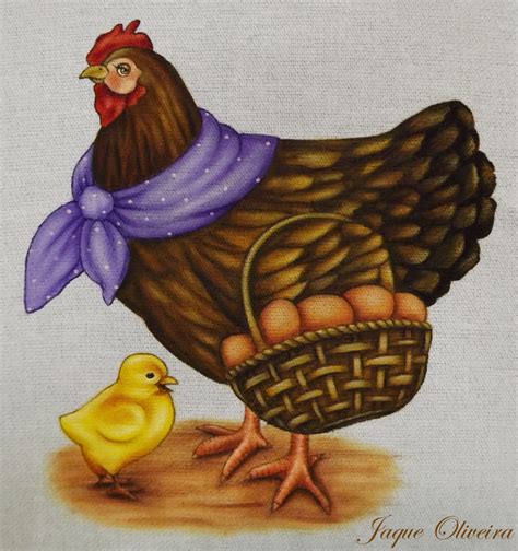 Senhora Galinha Cesto De Ovos Amei Arte De Frango Pintura Em