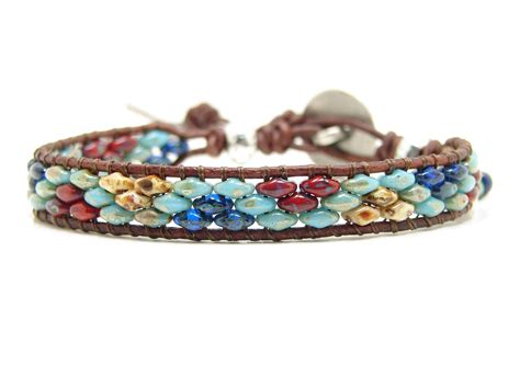 Southwest Beaded Leather Wrap Bracelet Super Duo Single Wrap Etsy