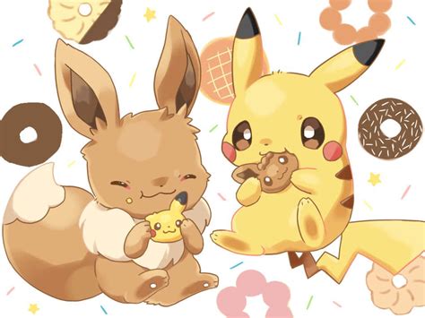 Download Cute Pikachu and Eevee Cuddling Wallpaper | Wallpapers.com